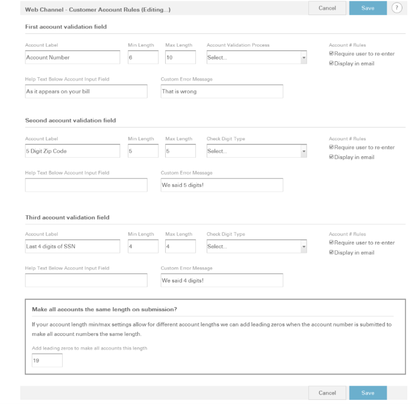 Fiserv Web Channel Account Rules View