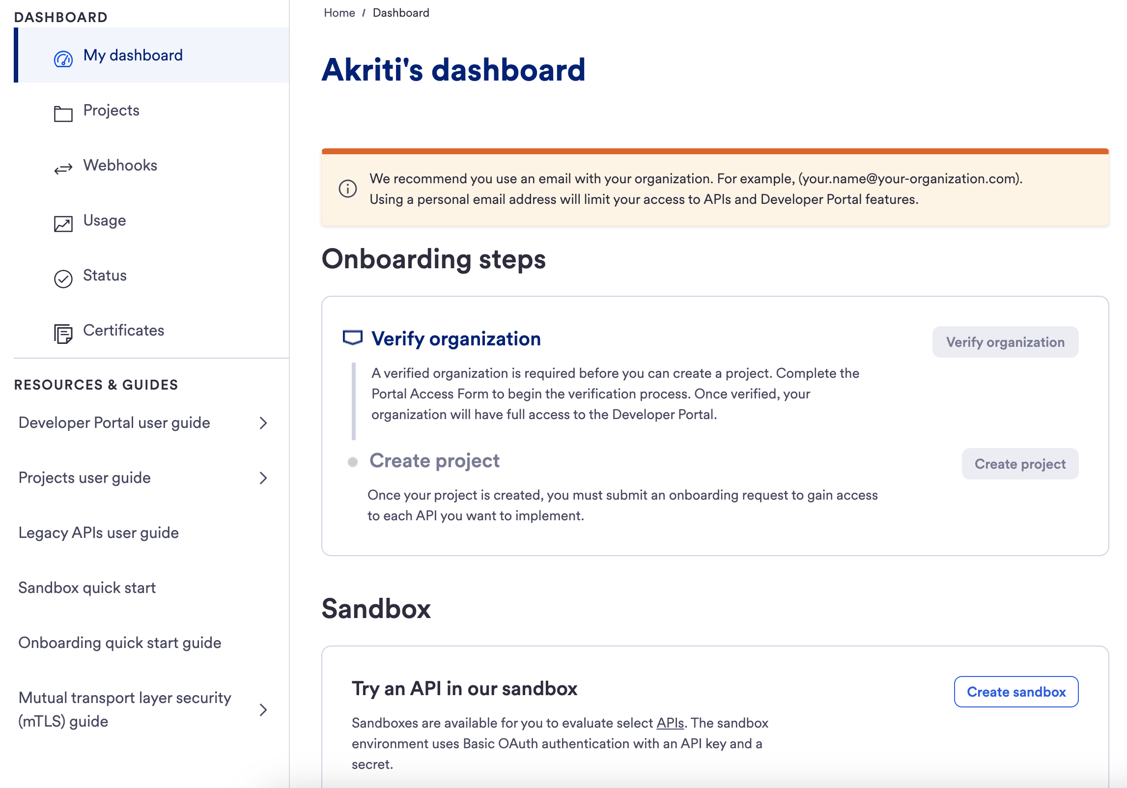 US Bank Developer Dashboard
